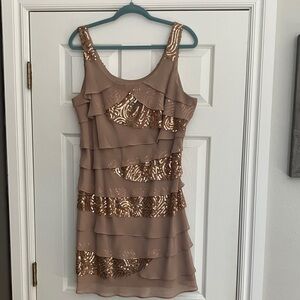 S.L. Fashions Brown Sequin Layered Mini Dress